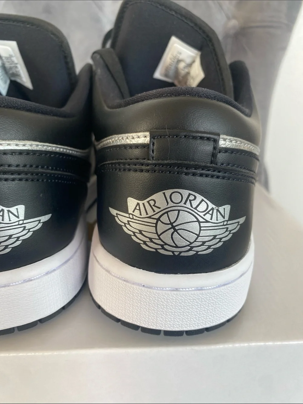 NWT Women’s Jordan 1 Low SE Black and Metallic Silver Low Top Sneakers - Picture 11 of 17